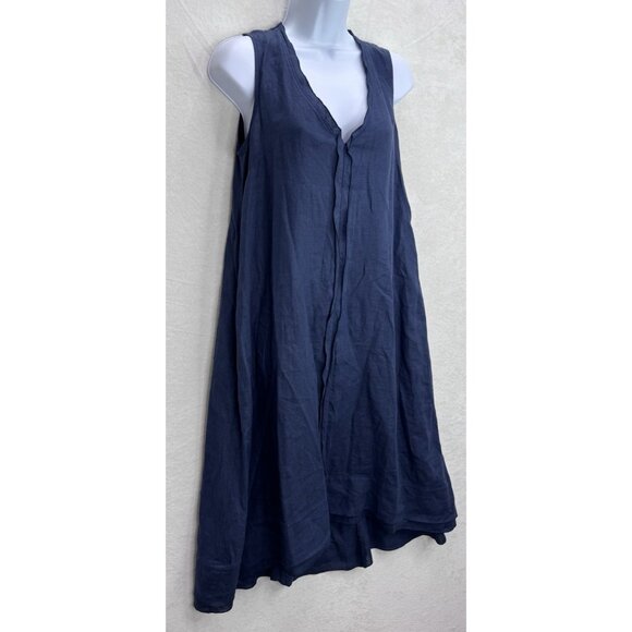 ROSSO35 Women's Navy Blue Linen A Line Dress Size 40 EU Small US - Picture 3 of 15